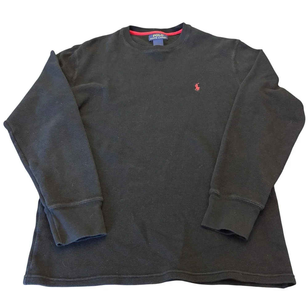 Polo Ralph Lauren | Mens M | Black Waffle‎ Knit Thermal Henley Long Sleeve Shirt
